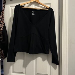 Torrid Black V-Neck Corset Long Sleeve Top